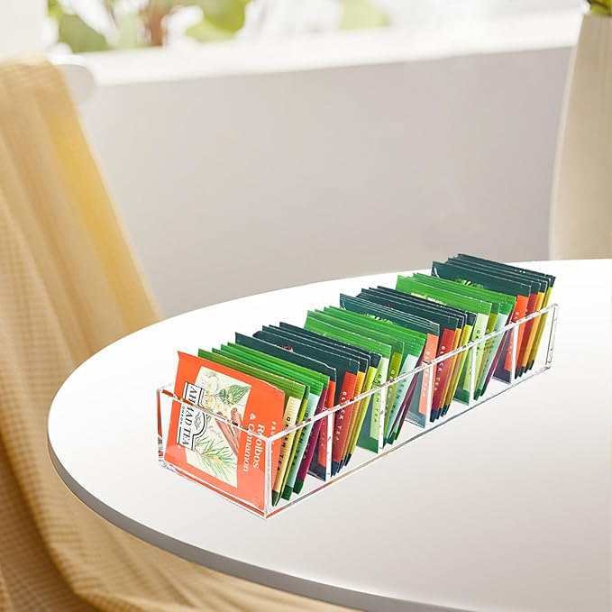 Tea Bag Organizer, Clear Tea Bag Holder with 6 Slot, Tea Packet Storage for Countertop, Drawer, Kitchen, Pantry, Cabinet