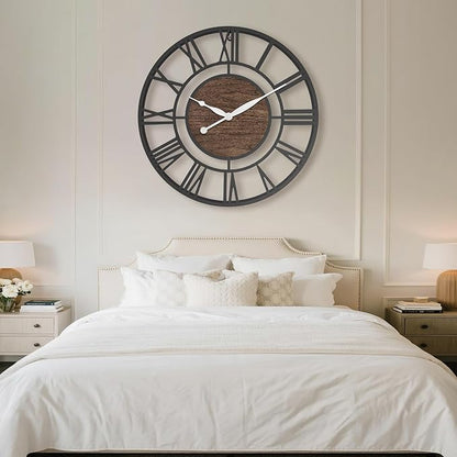 Pytha Sight 30 Inch Extra Large Giant Wall Clock,Oversized Round Silent Vintage Industrial Black Metal Farmhouse Big Roman Numeral Wall Clocks for Living Room,Kitchen,Bedroom Home Decor