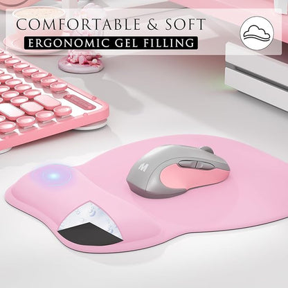 MROCO Ergonomic Mouse Pad with Gel Wrist Rest, 9.4 x 8.1 in, Pale Pink | Ergonomic Shape Design, Multiple Pattern Options, Gel Wrist Comfort, Smooth Lycra Surface, Non-Slip PU Base