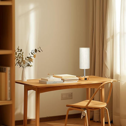 Fenmzee Small Touch Table Lamps Set of 2-3-Way Dimmable, USB A + C Charging, AC Outlet, Wood Grain Base, Bulbs Included