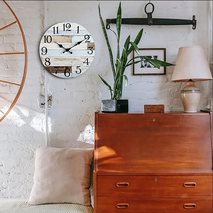 KECYET Wall Clock Battery Operated 10 Inch Silent Non-Ticking Coastal Country Style Decorative for Living Room, Kitchen, Home,Bathroom, Bedroom, Laundry Room