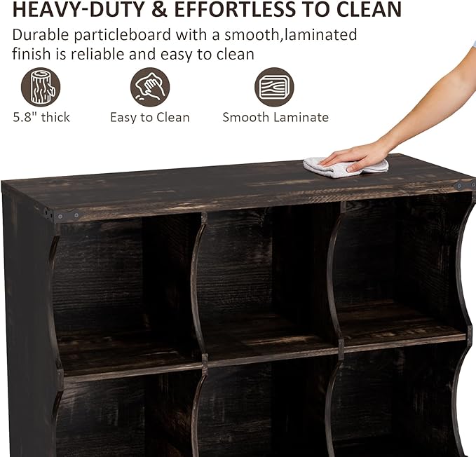 9 Cube Book Shelf, Low and Short Bookshelf, Long Cube Storage Organizer Wood TV Stand, Toy Organization DVD Cabinets for Living Room, Office, Bedroom, Dorm, Dark Brown with Dark Brown Top