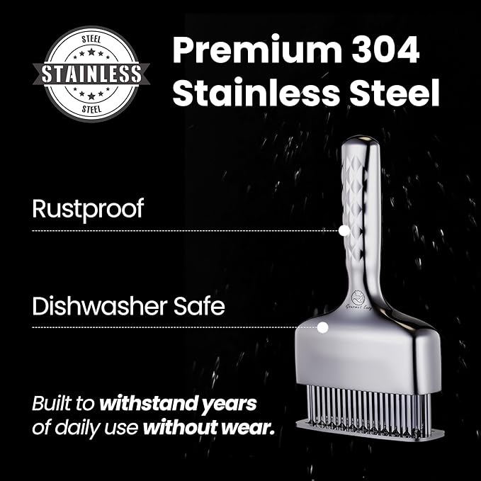 Meat Tenderizer Tool, Stainless Steel Blade Tenderizer for Meat – Extra Long Handle, Rustproof One-Piece Meat Tenderizer Mallet & Hammer, Steak Cooking Accessories, No Assembly Needed, 5-Year Warranty