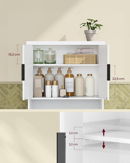 VASAGLE MAXE Collection - Over The Toilet Storage Cabinet, 23.6-Inch Wide Mid Century Modern Bathroom Organizer with Fluted Doors, Adjustable Shelf, Space-Saving, Cloud White UBTS028WB01S