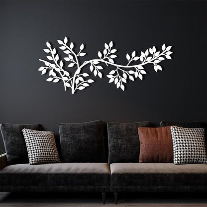 yumcake Metal Tree Leaf Wall Decor, Metal Tree Wall Art, Vine Olive Branch Leaf, Leafy Ivy, Leaves Hanging Wall Art, Branch Wall Decor for Living Room (White, 48 x 20 inches / 121 x 52 cm)