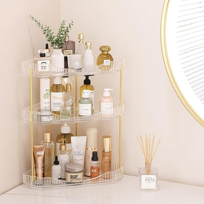 Lifewit 3-Tier Corner Bathroom Counter Organizer, Plastic Makeup Skincare Organizers Storage Countertop, Large Sink Cosmetic Perfume Shelf for Bedroom, Dresser, Kitchen, Vanity, Clear, 39 cm/15inch(H)
