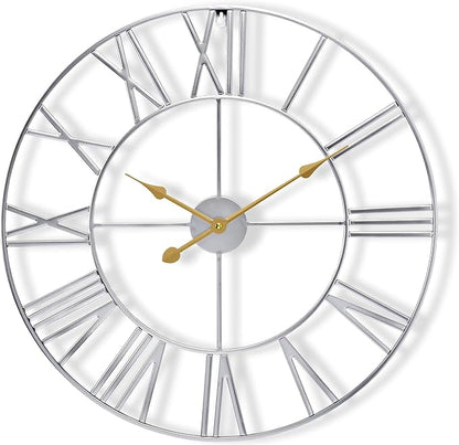 Sorbus Large Wall Clock for Living Room Decor - 24 inch Big Wall Clock Decorative - Battery Operated - Roman Numeral Analog Large Clock for Bedroom, Room, Home, Kitchen, Office, Wall Decor (Silver)