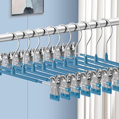 30PACK Pants Hangers with Clips Adjustable Skirt Hangers for Women Metal Non-Slip Trousers Hanger Heavy Duty Space Saving Clothes Hanger for Shorts,Jeans,12Inch,Blue