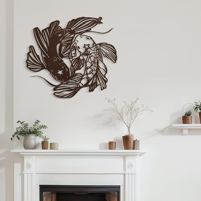 SIGNLEADER Metal Wall Art Decor Carp Minimalist Modern Abstract Wall Sculpture Hangings Home Decoration for Living Room, Bedroom, Bathroom, Kitchen, Outdoor - 24" Bronze