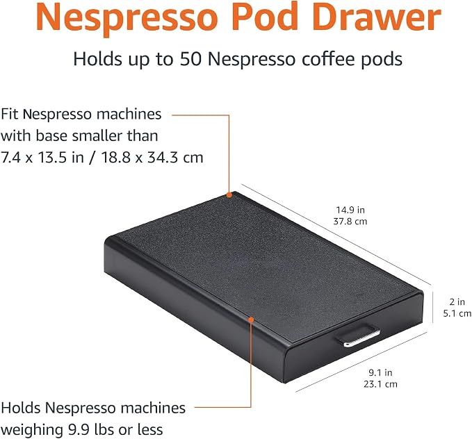 Amazon Basics Nespresso OriginalLine Coffee Pod Storage Drawer Holder,50 Capsule Capacity,Black,(Pack of 6)