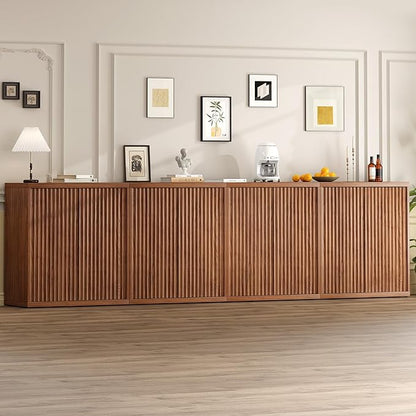 31” Sideboard Cabinet with Storage, Fluted Accent Cabinet with Adjustable Shelves, Modern Wood Credenza Cabinets with Pop-up Doors for Entryway Kitchen Living Room Hallway, Walnut 4pcs