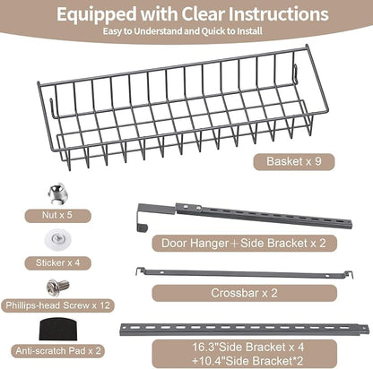 ElegantArray 9-Tier Pantry Door Oragnizer, Over The Door Pantry Organizer Rack and Storage, Hanging Spice Rack Shelves Door, Home Office Laundry Room Bathroom & Kitchen Organization, Deep Gray