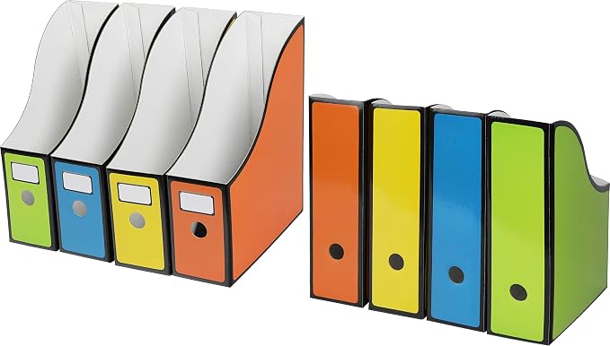 Simple Houseware 12-Pack Magazine File Holder Box, Foldable Cardboard Organizer with Label Slot, Multicolor