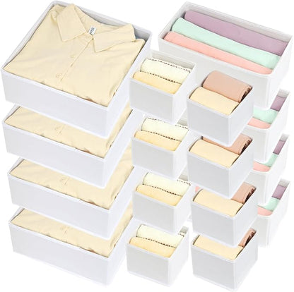 Fordonral 16 Pack Drawer Organizer Clothes, Foldable Fabric Dresser Organizer Closet Organizers and Storage Box for Underwear,Folded Clothes,Baby Clothing,Socks,Bra,Towels,Ties(White)
