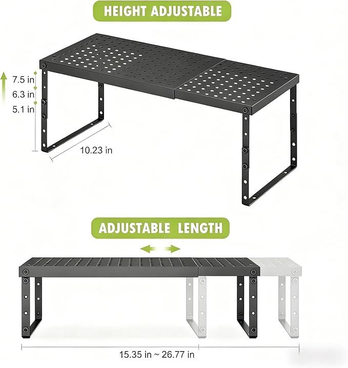 RUILALIFE Expandable Cabinet Organizer Shelf With Adjustable Height, Stackable Kitchen Countertop Organizer Rack, Adjustable Shelf Riser For Kitchen Counter, Pantry, Cupboard, Desk, Tabletop
