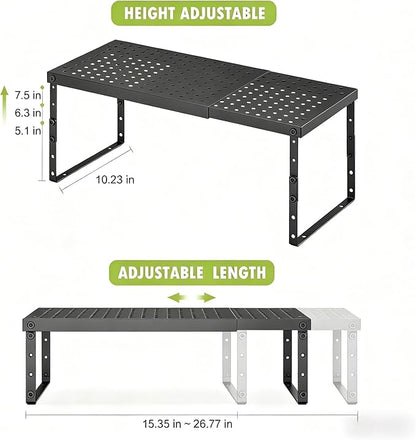 RUILALIFE Expandable Cabinet Organizer Shelf With Adjustable Height, Stackable Kitchen Countertop Organizer Rack, Adjustable Shelf Riser For Kitchen Counter, Pantry, Cupboard, Desk, Tabletop