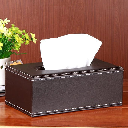 High-end Fashion Pu Leather Tissue Box Holder Business Black,Rectangular Tissue Box Cover,Napkin Holder Drawer Paper Dispenser,Home Office car Tissue Holder with Magnetic Bottom (Brown)