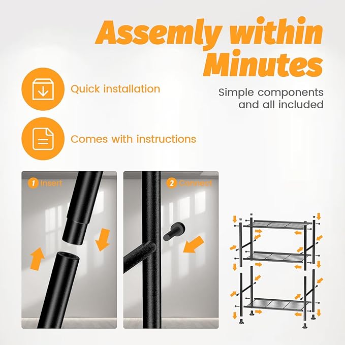 Abiglifty Storage Shelves, 3-Tier Metal Shelving, Wire Shelving with Adjustable Leveling Feet, Shelf Organizer for Bathroom, Closet, Garage