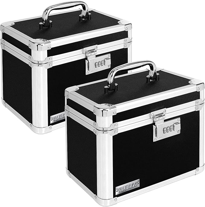 Vaultz Combination Lock Box - Pack of 2-10 x 7.25 x 7.75 Inch Standard Safe with Key and Combo Lock for Important Documents, Medicine & Money - BLACK