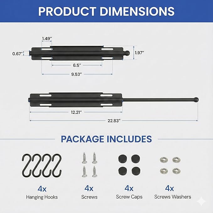 12 Inch Valet Rod for Closet Pull Out, Heavy Duty Carbon Steel Retractable Closet Rod with 4 Hooks, Slide Out Butler Hanger for Laundry Room, Bedroom, Black