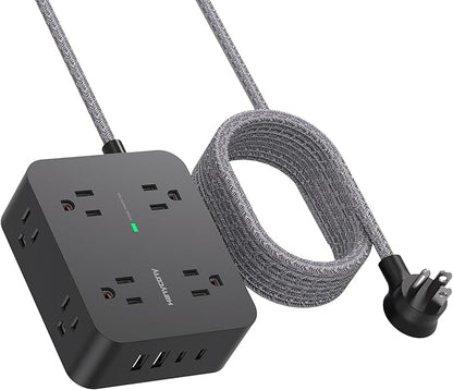 Power Strip Surge Protector 10 Ft Cord, HANYCONY Extension Cord Flat Plug with 8 Outlets 4 USB Ports(2 USB C), Wall Mount, Desk Charging Sation for Home Offcie