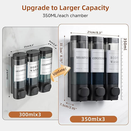 Shampoo and Conditioner Dispenser,Shower Soap Dispenser 3 Chamber No Drill Wall-Mounted Shampoo Dispenser for Shower Wall Mounted Shower Dispenser for Bathroom Hotel Large Capacity,Black