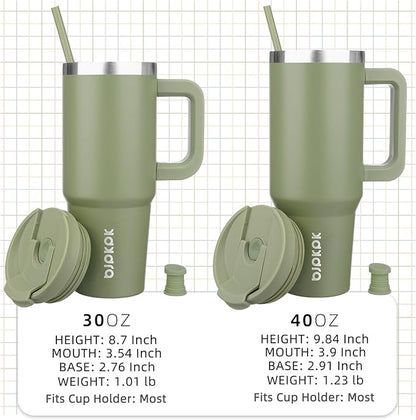 BJPKPK 30 oz Stainless Steel Tumbler With Handle Insulated Tumblers With 2 Straw Travel Coffee Mug With Lid,Sage