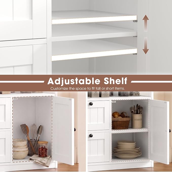 GRUSIGN Bathroom Storage Cabinet with Door and Drawers, Small Freestanding Bathroom Cabinet Organizer, Farmhouse Wooden Cupboard with Adjustable Shelves for Kitchen, Living Room, White