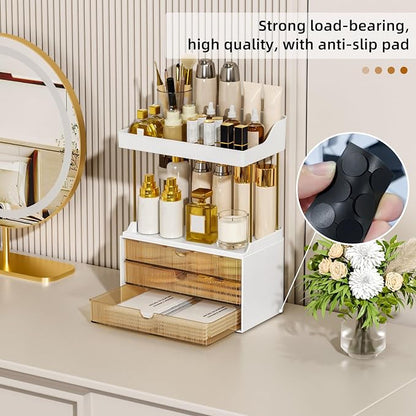StorBin 2 Sets 6 Drawers Makeup Organizer – 5 Tier Bathroom Organizers and Storage, Versatile Perfume Vanity Organizer, Ideal for Cosmetic, Large Skincare, Face Mask, Office Supplies, Amber