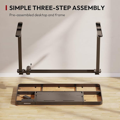 Standing Desk with Drawer, Electric Height Adjustable Home Office Desk with Storage & USB Ports, 48 inch Black Walnut Wood Tabletop/Black Frame