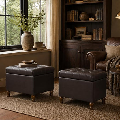 Spatial Order Medium Tufted Storage Ottoman - Espresso Brown Faux Leather