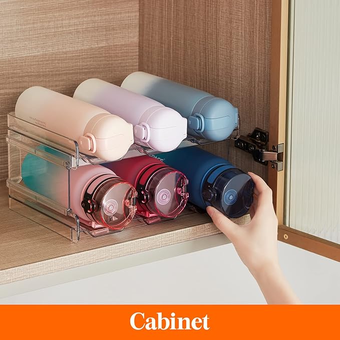 Lifewit 2 Tier Stackable Water Bottle Organizer for Cabinet, Plastic Bottle Holder Fits 6 Bottles/Tumblers up to 3.8" Diameter for Pantry/Countertop/Cupboard, 28 x 19 x 15 cm/11 x 7.5 x 5.7"
