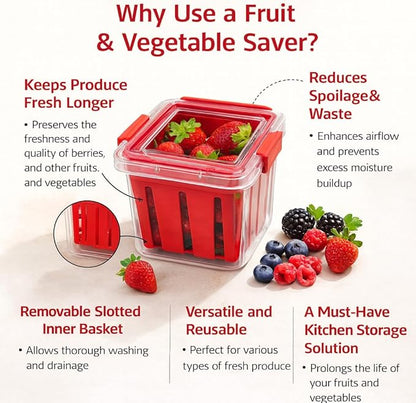 Home & Style Produce Storage Container with Colander – Rinse, Drain & Keep Fruits Fresh – BPA-Free Fridge Fruit Saver with Lid – Ideal for Strawberries, Blueberries & Vegetables