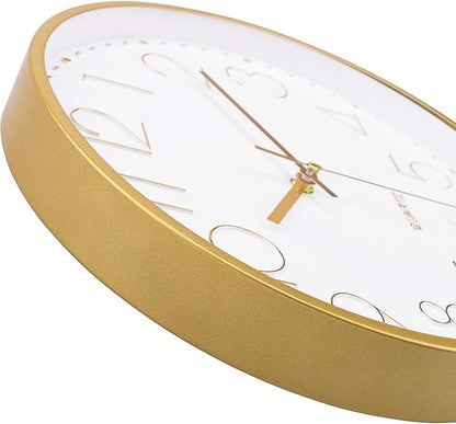Foxtop Gold Wall Clock 12 Inch Silent Non-Ticking Battery Operated Round Quartz Modern Wall Clock for Office Living Room Kitchen Bedroom Home Decor