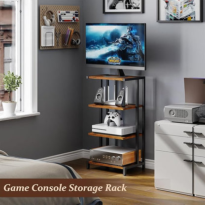 X-cosrack 16.5" Small 4-Tier AV Media Stand,Narrow Version Wooden Corner Shelves Stereo Cabinet Audio Rack Stand Tower Perfect for Small DVD Players Game Console TV Box Cable Box WiFi Router