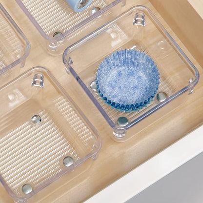 iDesign Linus Plastic Drawer Organizer, Storage Container for Vanity, Bathroom, Kitchen Drawers, 3" x 3" x 2", Set of 2, Clear