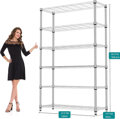 M MZG 2100LBS 47.2" W 6 Tiers Shelf Storage Shelves Metal Shelving Unit Heavy Duty Garage Shelving Adjustable Wire Shelves for Pantry,Kitchen,Garage,Basement,Chrome 17.7" D x 47.2" W x 82.4" H