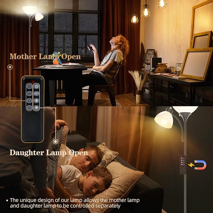GERGO Led Floor Lamp, Super Bright 11W+7W 2100LM Torchiere Floor Lamps for Living Room, Stepless Adjustable 4 Color Temperatures 3000K-6000K with Remote Control for Bedroom (Matte Black)
