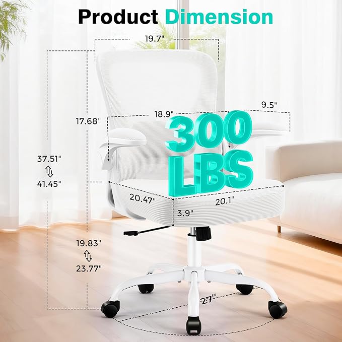 Office Chair - Ergonomic Breathable Mesh Desk Chair with Adjustable Lumbar Support and Flip-up Armrests - Executive High Back Rolling Swivel Comfortable Computer Gaming Chair for Home Office