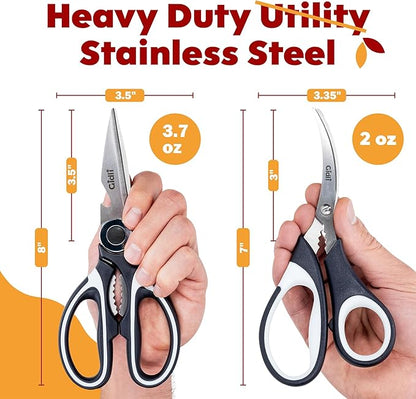 Kitchen Shears by Gidli - Liftime Replacement Warranty* - Includes Seafood Scissors As a Bonus - Heavy Duty Utility Stainless Steel All Purpose Ultra Sharp Scissors for Food/Cooking