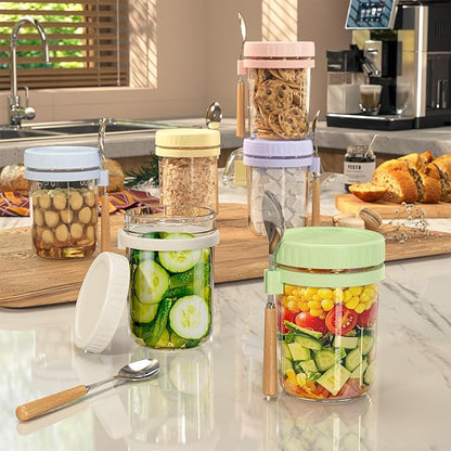 HomArtist 16oz Overnight Oats Containers with Lids and Spoons, 4 Pack Wide Mouth Mason Jars with Airtight Lids, Overnight Oats Jars for Salad, Chia Seed, Cereal, Yogurt