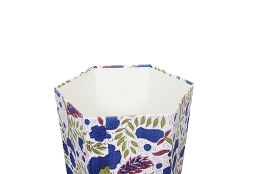 Generic 3.3 Gallon Cotton Hand Block Printed Paper Waste Basket |Small Decorative Trash Can for Housewarming Gifts in Living Room, Bedroom, Bathroom | Eco-Friendly, Plastic-Free (1, WHITE BLUE GREEN)