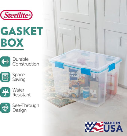 Sterilite 12-Pack Gasket Box, Weather-Resistant Storage Bins with Latching Lids, 80 Quart - Heavy-Duty Organizing Containers for Closet, Bathroom, and Office