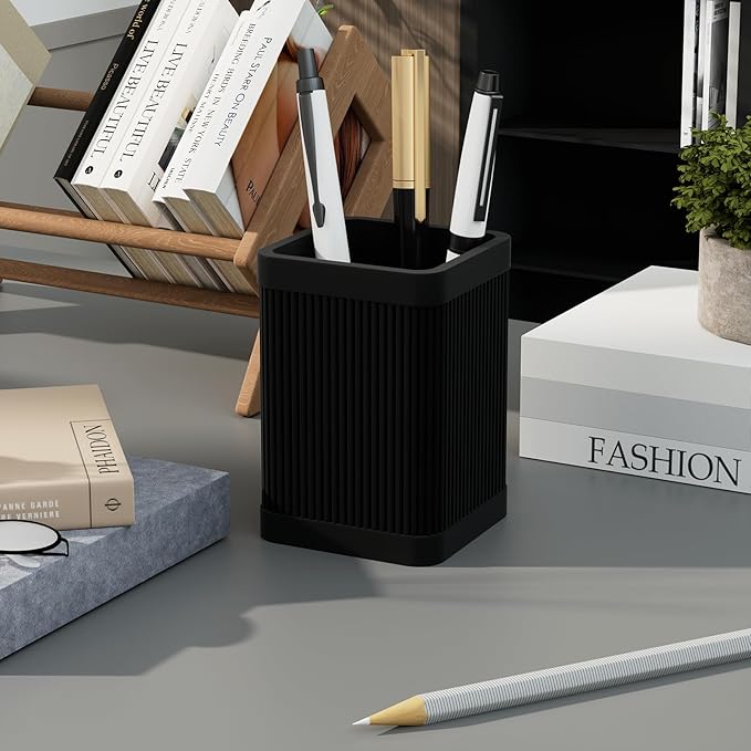 Aesthetic Pen Holder For Desk, Modern Silicone Pencil Holder, Stylish Office Desk Decor, Made of 5 mm Thickened Premium Silicone, Office Desk Organizer And Accessories (Black) | For Desk, Modern