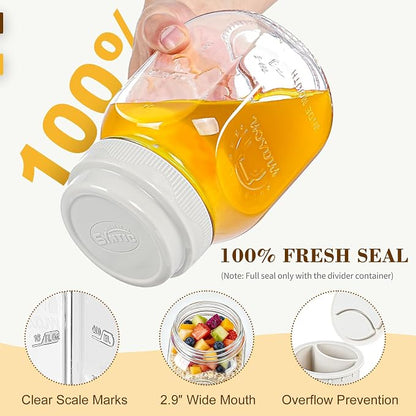 Syntic Glass Overnight Oats Containers with Lids & Silicone Divider, Airtight Reusable 32 oz Mason Jars for Meal Prep, Yogurt Parfait, Chia Pudding, Salad, Cereal, Dishwasher Safe