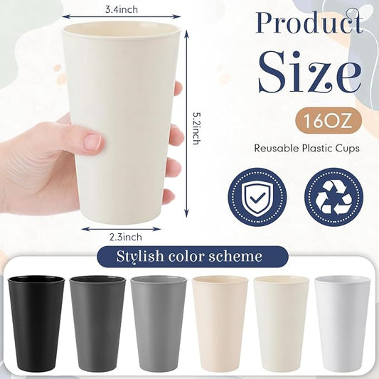 Yungyan 50 Pcs Unbreakable Plastic Cups 16oz Thickened Reusable Plastic Cup Stackable Water Tumblers Drinking Cup for Kitchen, Outdoor, Bpa-free, Dishwasher Refrigerator and Microwave(Gray Tones)