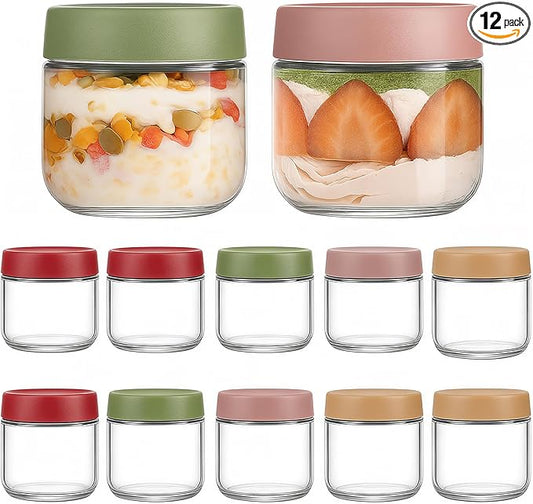 TBWIND 12 Pack Overnight Oats Containers with Lids, 10oz Glass Mason Jars with Airtight Lids, Wide Mouth Food Storage Containers for Yogurt, Chia Pudding, Salads, Snacks & Meal Prep