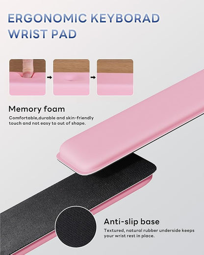 Laborio Computer Keyboard Wrist Rest Stand for Desktop, Keyboard Holder for Easy Typing with Wrist Pad for Office Desk, Home, School (Pink)