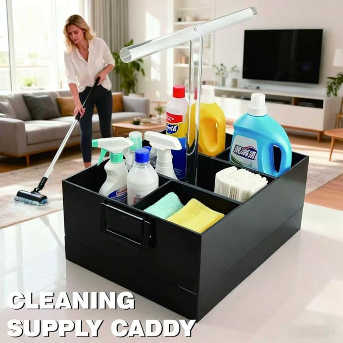 Black Shower Caddy stotage box.portable shower caddy,6-grid acrylic classification storage with tray.Suitable for bath Dorm Room,office,kitchen,dining,hotel,bar,travel,home organizer and storage box.