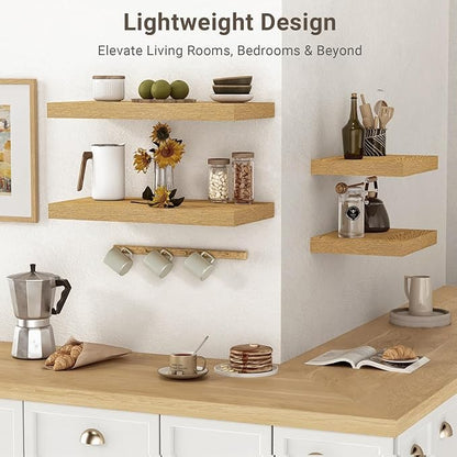 Vivelove 10" Deep Floating Shelves Over Toilet, 10.2" Wall Shelves for Bathroom Bedroom Kitchen Living Room Laundry Room, Modern Rustic Shelves for Home Decor, 10.2"x10.2"x1.5", Set of 2, Oak